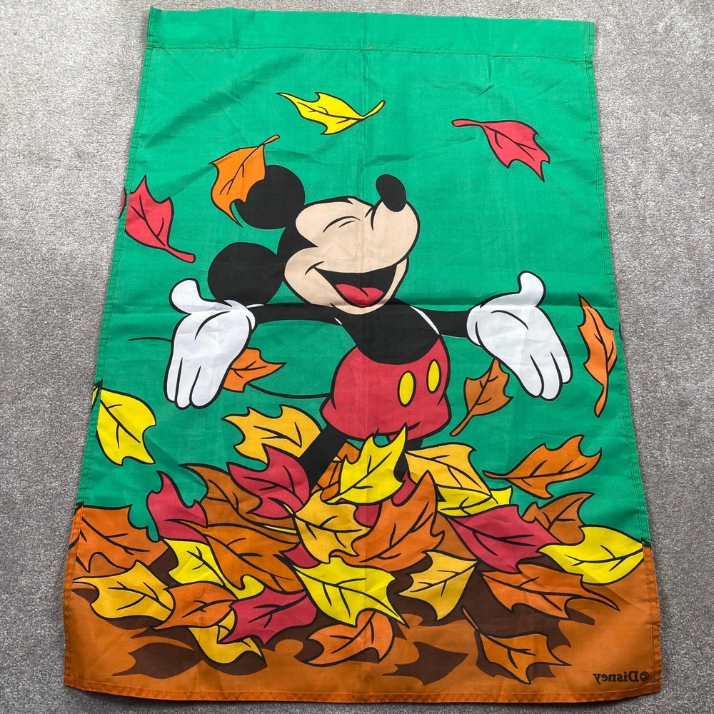 VTG Disney Mickey Mouse Autumn Leaves‎ Garden Flag Double Sided Fall Decor